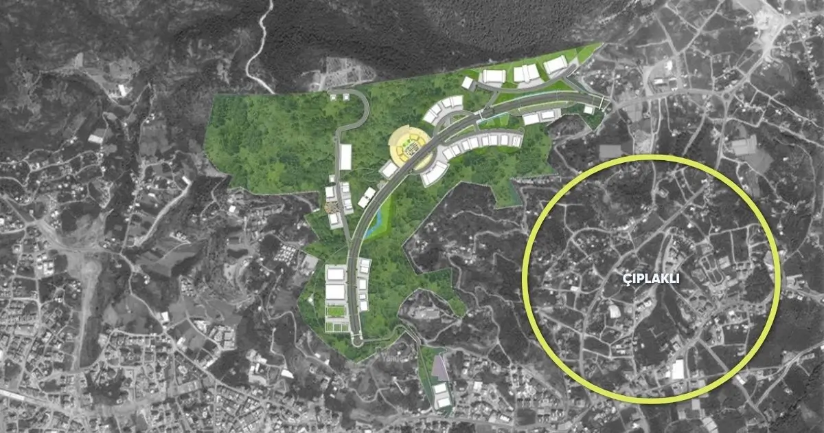 LKÜ Cikcilli Yerleşkesi vaziyet planında Çıplaklı mahallesi konumu