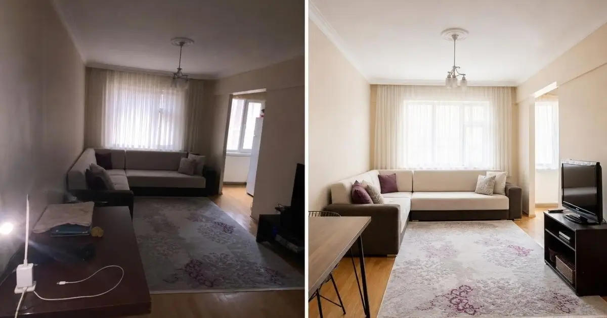 Kötü ve iyi çekilmiş daire fotoğrafının yan yana karşılaştırması, ışık ve kompozisyon farkı